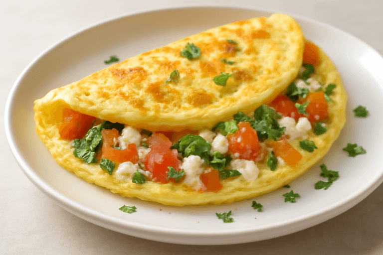 Белковый омлет с творогом и овощами
