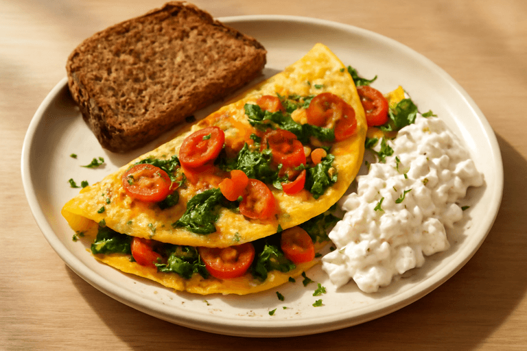 Energieke Groente-Omelet met Hüttenkäse en Volkoren Toast