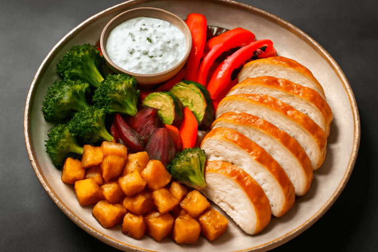 Energiegevende Kipfilet met Geroosterde Groenten en Kruidenyoghurt