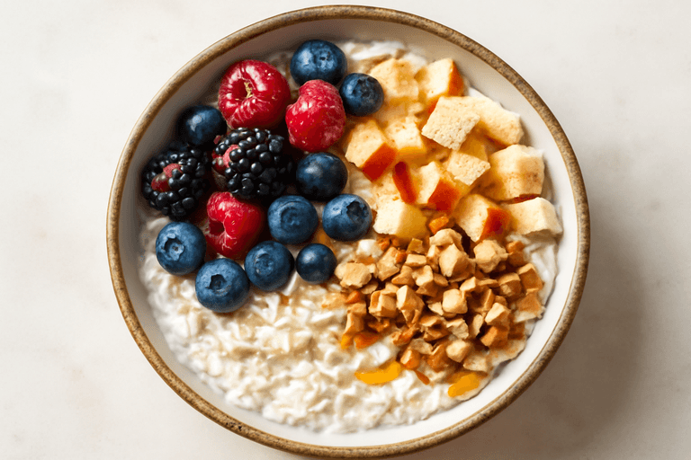 Protein-Bowl mit Joghurt, Haferflocken und Beeren