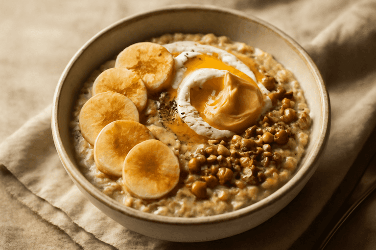 Krachtige Havermout-Powerbowl met Banaan, Yoghurt en Pindakaas