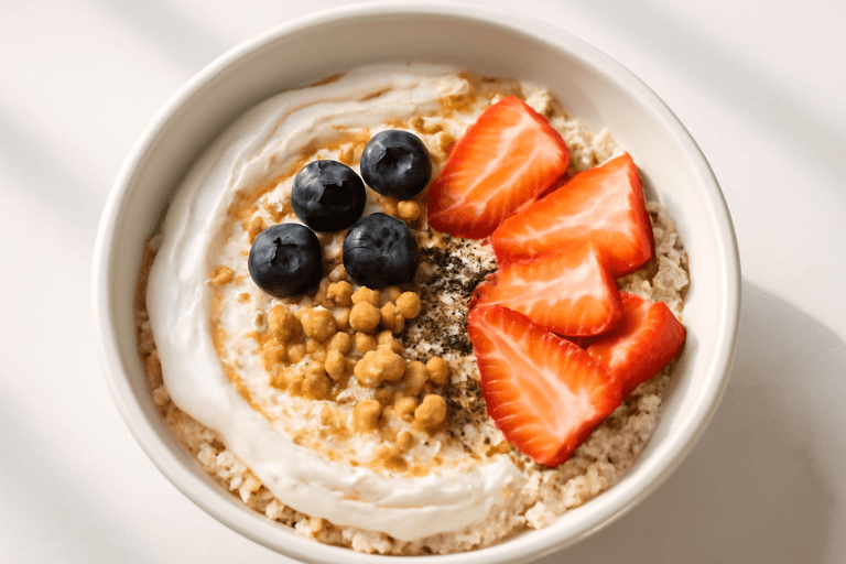 Proteinrik havre- och yoghurtbowl med bär