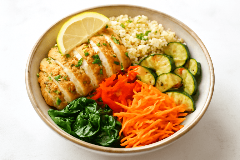 Citronkyckling med quinoa och krispiga grönsaker