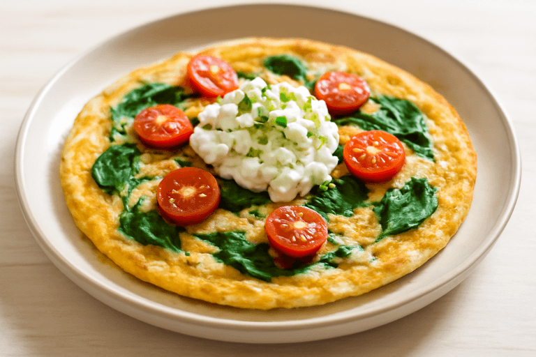 Proteinrik havreomelett med spenat och tomat