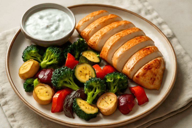 Energiegevende Kipfilet met Geroosterde Groenten en Kruidenyoghurt