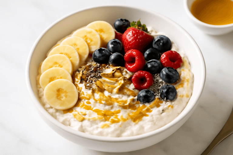Leichte Protein-Hafer-Bowl mit Beeren & Joghurt