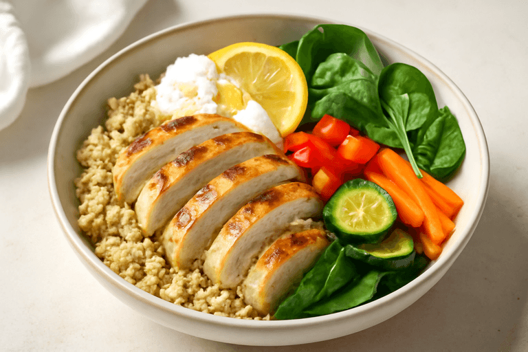 Bol cald de pui cu quinoa și legume crocante