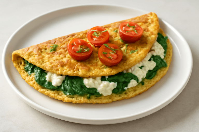 Proteinrik havreomelett med spenat och keso