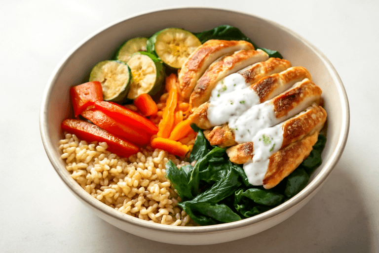 Bowl Proteica di Pollo, Riso Integrale e Verdure Croccanti