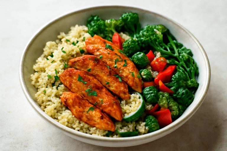 Bowl Proteica di Pollo, Quinoa e Verdure Croccanti