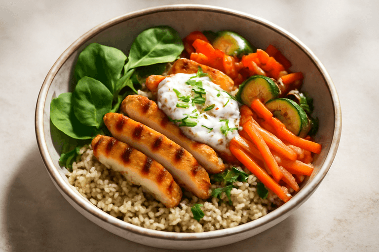Bowl Proteica di Pollo, Quinoa e Verdure Croccanti