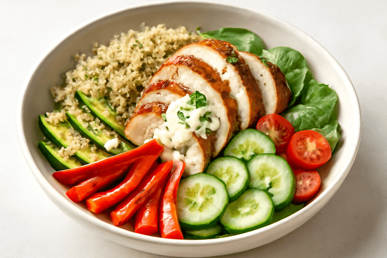 Bowl Proteica di Pollo, Quinoa e Verdure Croccanti