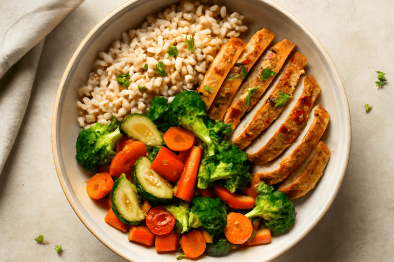 Bowl Proteica di Pollo, Riso Integrale e Verdure Croccanti