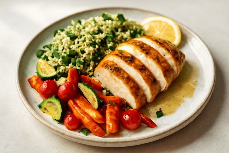 Pollo Mediterraneo con Quinoa e Verdure Croccanti