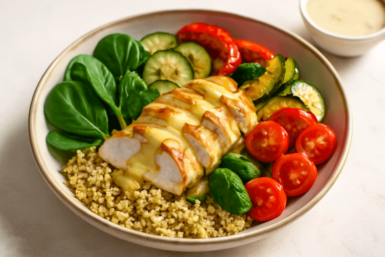 Bowl Proteica di Pollo, Quinoa e Verdure Croccanti