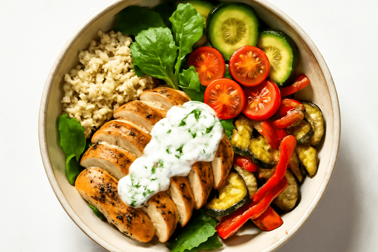 Bowl Proteica di Pollo, Quinoa e Verdure Croccanti