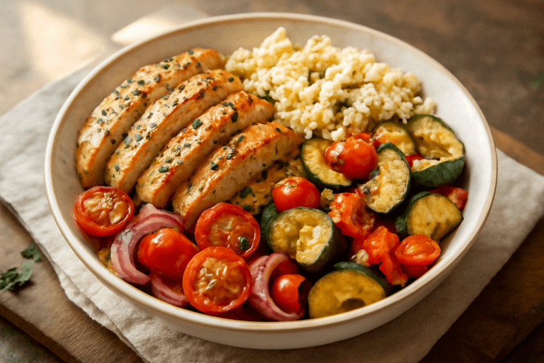 Pollo Mediterraneo con Quinoa e Verdure Croccanti